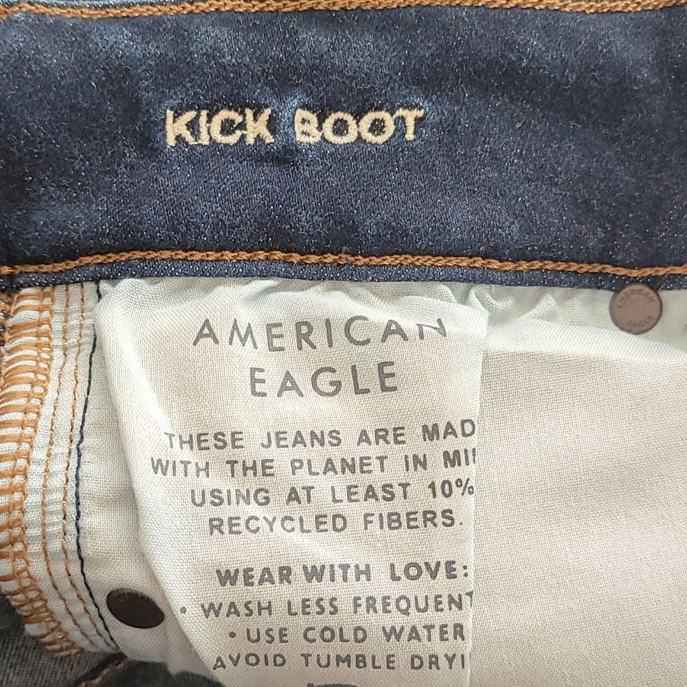 American Eagle Kick Boot Jeans Dark Blue Wash Low Rise Stretch Bootcut AE 2 - Picture 10 of 11